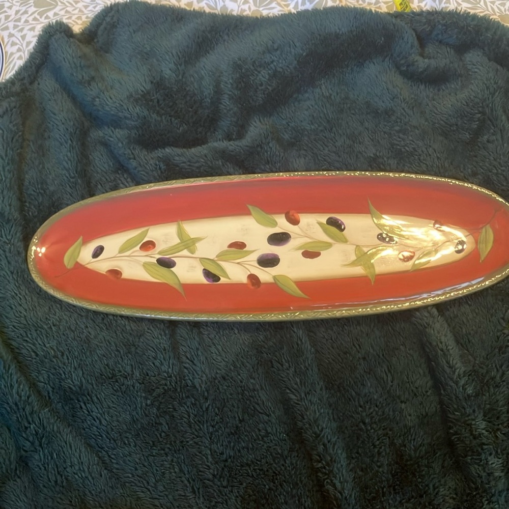 Stone Lite By Clay Art Hand-Painted Ceramic Serving Tray